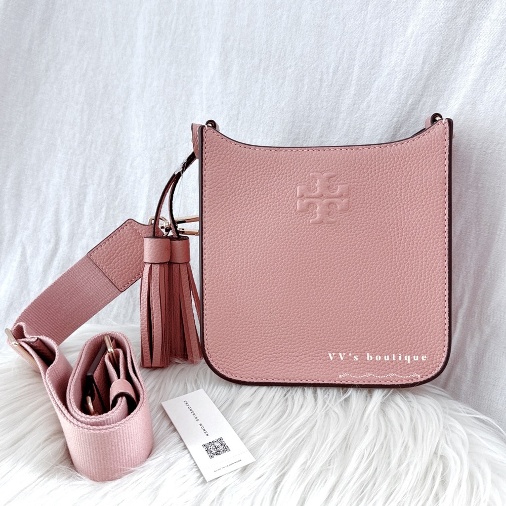 NWT Tory Burch Thea Mini Web Shoulder Crossbody Bag Leather Pink Moon 84774